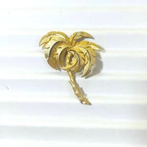 Vintage Brooch Pin Palm Tree Textured Gold Tone 50s MCM